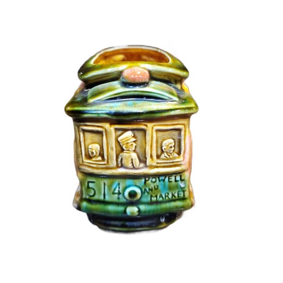 Vintage 1970s Glazed Trolley Ceramic Planter San Francisco CA Cable Car - Picture 2 of 4